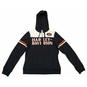 Harley Davidson Big Logo Black Y2K Full Zip Hoodie Size Large Women